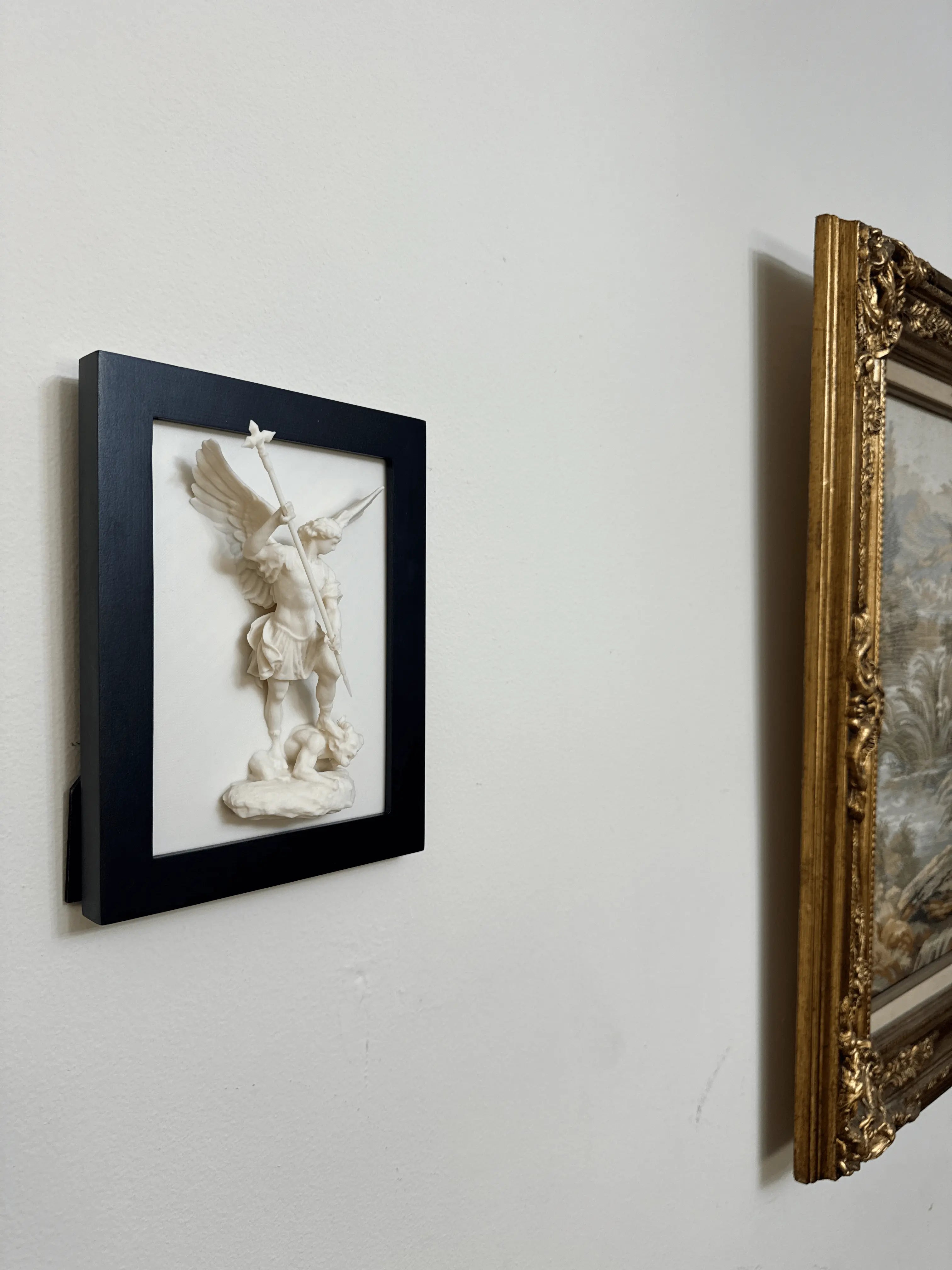 Archangel Michael Framed 3D Ivory-Colored Relief Wall Sculpture Axios Designs