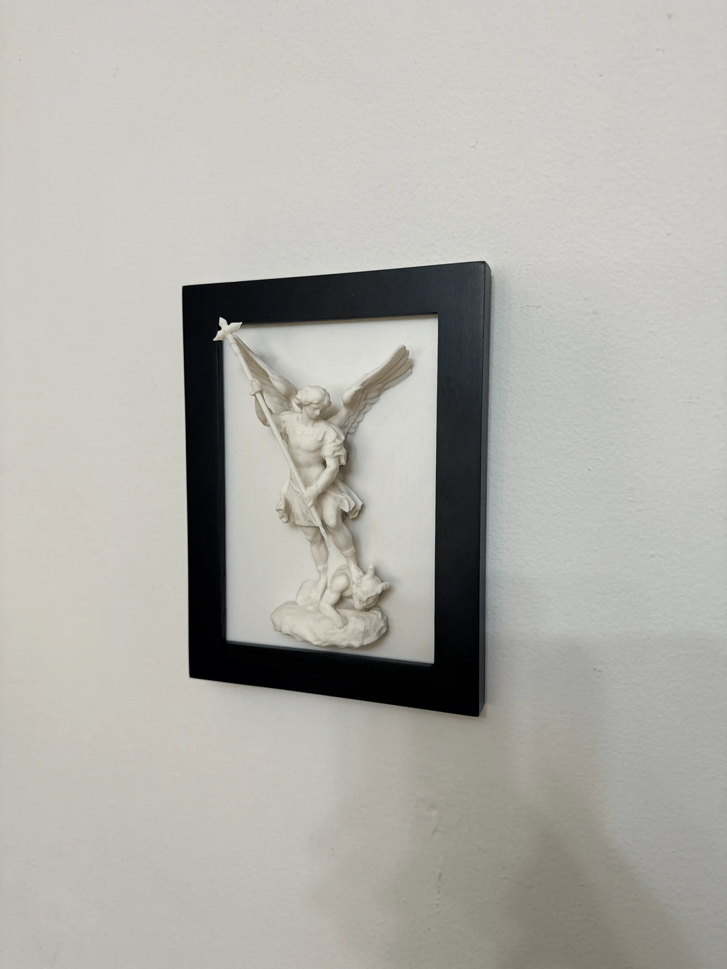 Archangel Michael Framed 3D Ivory-Colored Relief Wall Sculpture Axios Designs