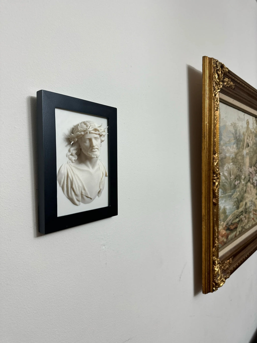 Christ Wearing the Crown of Thorns Framed 3D Ivory-Colored Relief Wall Sculpture Axios Designs