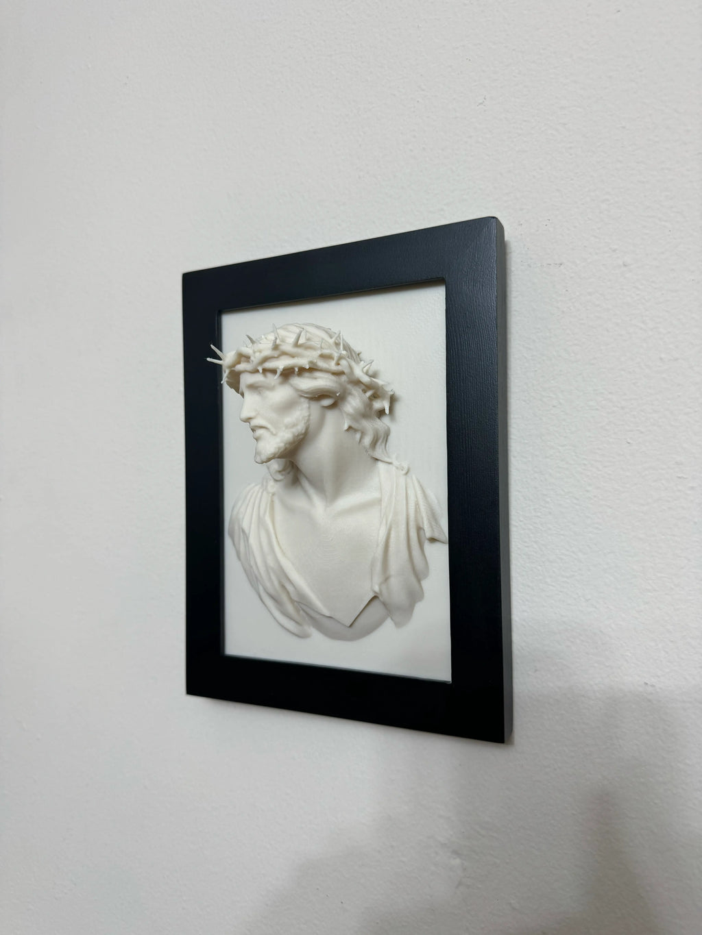 Christ Wearing the Crown of Thorns Framed 3D Ivory-Colored Relief Wall Sculpture Axios Designs