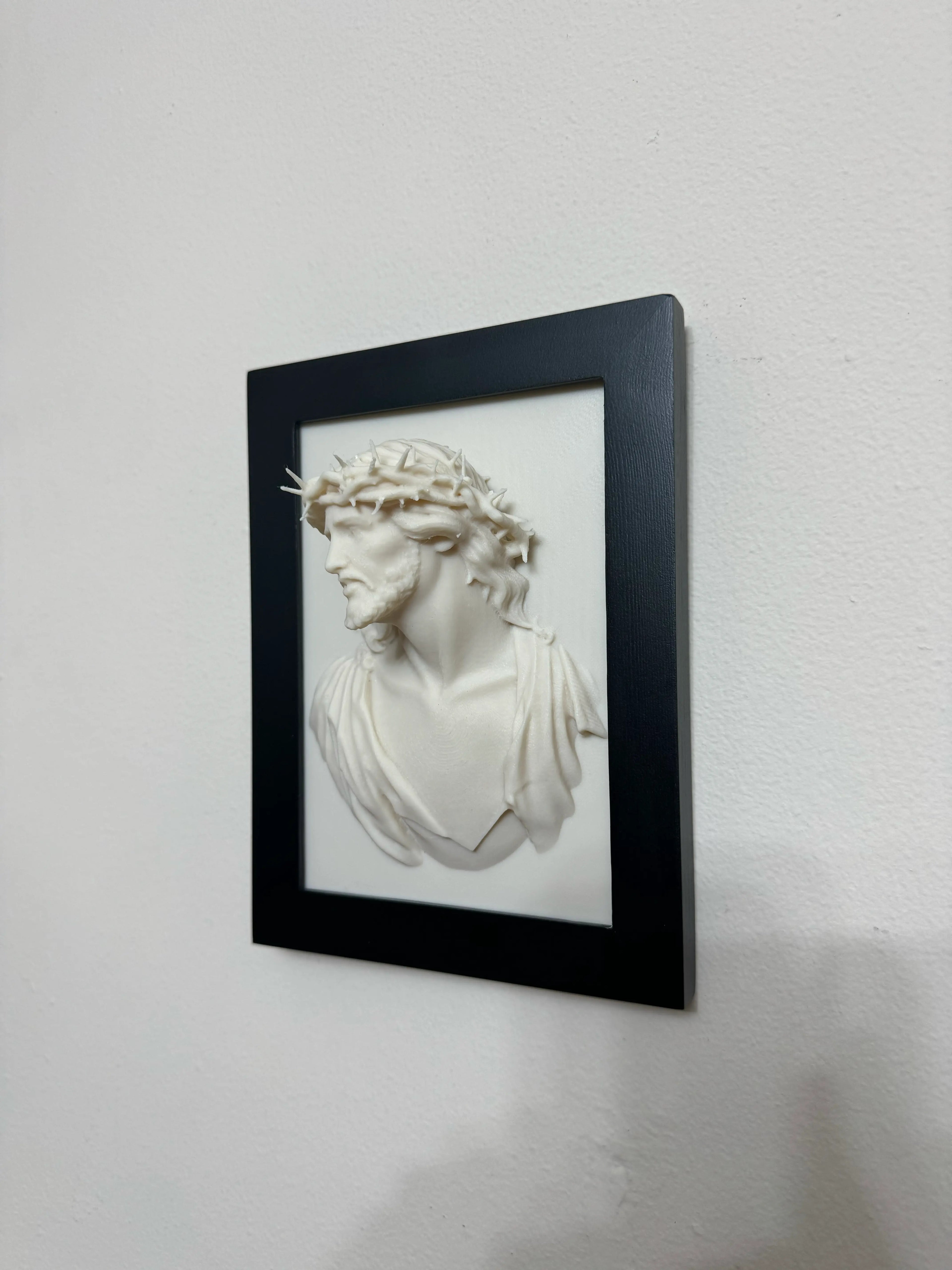 Christ Wearing the Crown of Thorns Framed 3D Ivory-Colored Relief Wall Sculpture Axios Designs