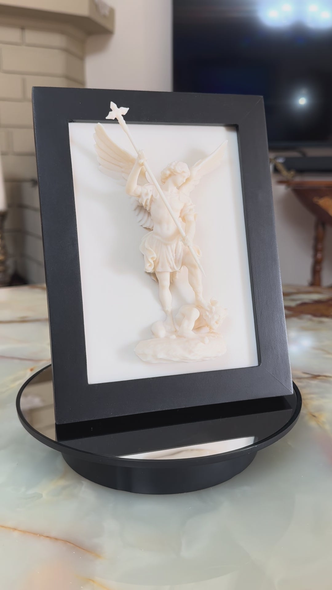 Archangel Michael Framed 3D Ivory-Colored Relief Wall Sculpture