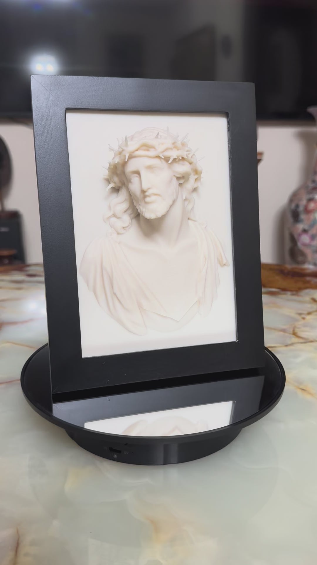 Christ Wearing the Crown of Thorns Framed 3D Ivory-Colored Relief Wall Sculpture
